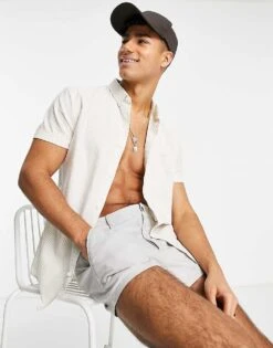 River Island Oxford Stripe Shirt In Stone For Men Stone - Light -Layered Clothes 202890146 1 stonelight 1