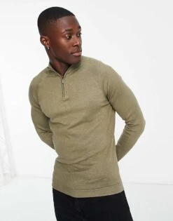 River Island Half Zip Jumper In Khaki For Men Khaki - Light