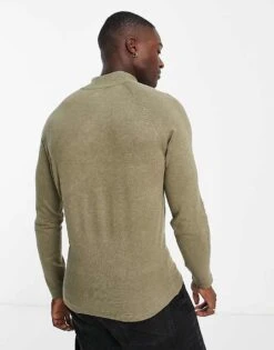 River Island Half Zip Jumper In Khaki For Men Khaki - Light -Layered Clothes 203952256 3