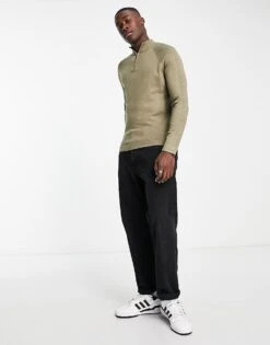 River Island Half Zip Jumper In Khaki For Men Khaki - Light -Layered Clothes 203952256 4