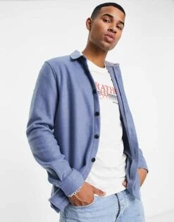 River Island Long Sleeve Overshirt In Blue For Men
