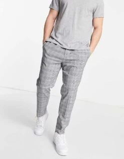 River Island Pleated Trouser In Check For Men Light Grey -Layered Clothes 20473705 1 lightgrey 1