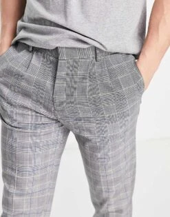 River Island Pleated Trouser In Check For Men Light Grey -Layered Clothes 20473705 3
