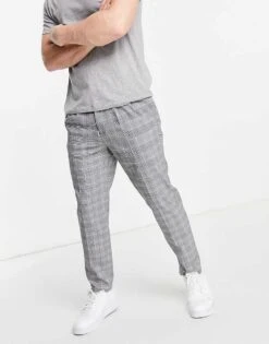 River Island Pleated Trouser In Check For Men Light Grey -Layered Clothes 20473705 4