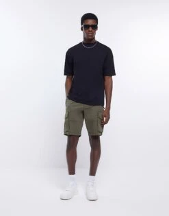 River Island Cargo Shorts In Dark Green For Men Green - Dark -Layered Clothes 204767414 4