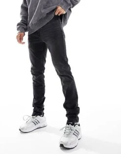 River Island Skinny Jean In Washed Black For Men -Layered Clothes 205542237 4