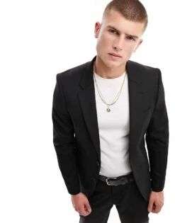 River Island Skinny Suit Jacket In Black For Men
