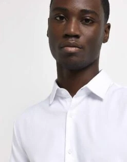 River Island Slim Fit Easy Iron Shirt In White For Men -Layered Clothes 205639668 3