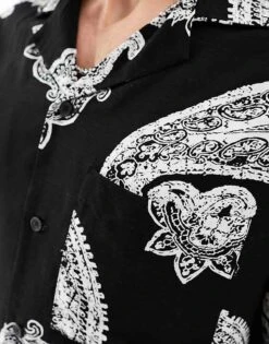 River Island Short Sleeve Shirt In Black Paisley For Men -Layered Clothes 205727256 3