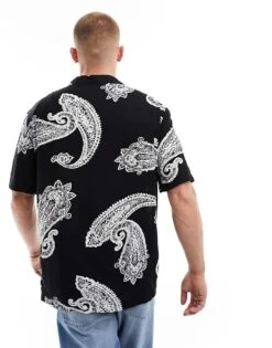 River Island Short Sleeve Shirt In Black Paisley For Men -Layered Clothes 205727256 4