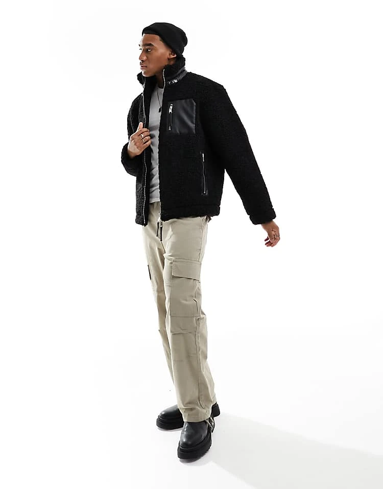 River Island Borg Funnel Neck Jacket In Black For Men 7 River Island Borg Funnel Neck Jacket In Black For Men - Image 5