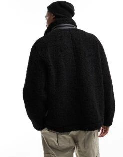 River Island Borg Funnel Neck Jacket In Black For Men 10 River Island Borg Funnel Neck Jacket In Black For Men -Layered Clothes 205727318 4