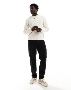 River Island Slim Cable Jumper In Ecru For Men -Layered Clothes 205754365 4