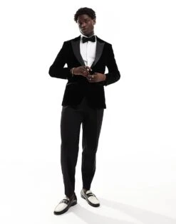 River Island Velvet Tuxedo Jacket In Black For Men