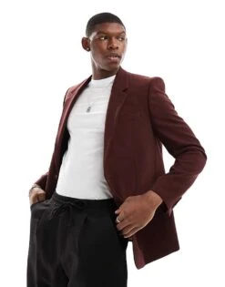 River Island Slim Suit Jacket In Dark Red For Men Red - Dark -Layered Clothes 205830518 1 reddark 1