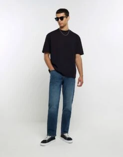 River Island Straight Jeans In Dark Blue For Men Blue - Dark -Layered Clothes 205831075 3