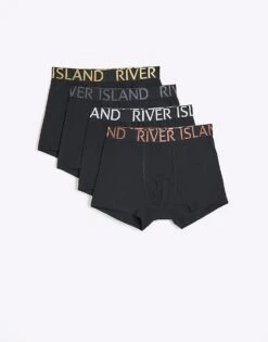 River Island Regular Fit Multipack Of 4 Trunks In Black For Men