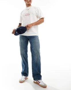 River Island Loose Fit Jeans In Mid Blue For Men -Layered Clothes 206049604 3