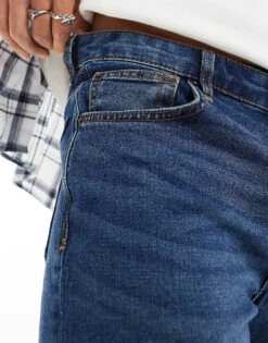 River Island Slim Fit Jeans In Washed Medium Blue For Men -Layered Clothes 206052773 4