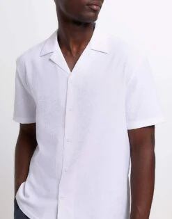 River Island Regular Fit Seersucker Revere Shirt In White For Men -Layered Clothes 206143398 3