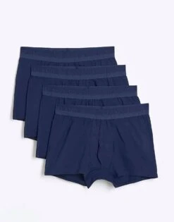 River Island 4pk Cotton Stretch Ri Trunks In Navy For Men