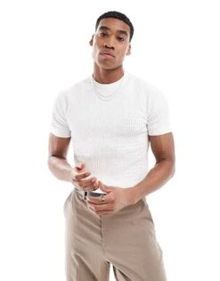 River Island Muscle Fit Pointelle T-shirt In White For Men -Layered Clothes 206265159 1 white 1