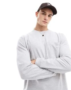 River Island Long Sleeve T-shirt In Grey Marl For Men -Layered Clothes 206265172 4