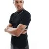 River Island Muscle Fit Pointelle T-shirt In Black For Men