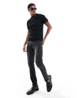 River Island Muscle Fit Pointelle T-shirt In Black For Men -Layered Clothes 206265205 3