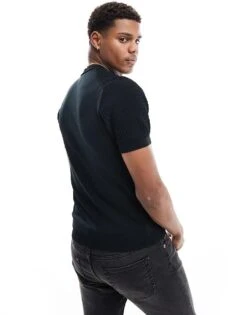 River Island Muscle Fit Pointelle T-shirt In Black For Men -Layered Clothes 206265205 4