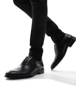 River Island Lace Up Brogue Shoes In Black For Men -Layered Clothes 206265875 4