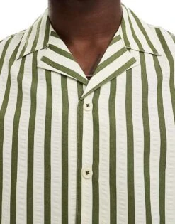 River Island Seersucker Striped Shirt In Khaki For Men -Layered Clothes 206296921 4
