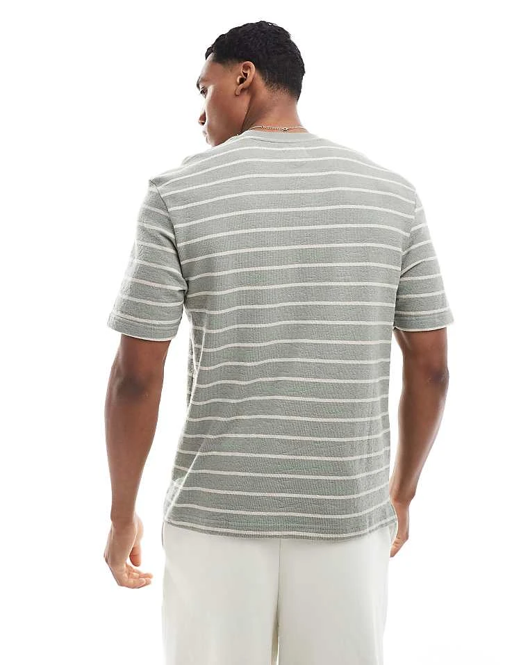 River Island Stripe T-shirt In Sage For Men Light Green 3 River Island Stripe T-shirt In Sage For Men Light Green - Image 2