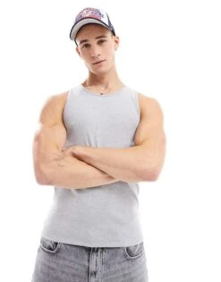 River Island Ribbed Vest In Grey Marl For Men -Layered Clothes 206297022 1 greymarl 1