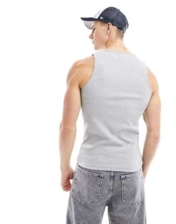 River Island Ribbed Vest In Grey Marl For Men -Layered Clothes 206297022 4