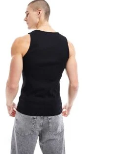 River Island Ribbed Vest In Black For Men -Layered Clothes 206297063 4
