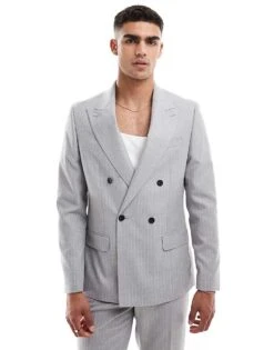 River Island Crepe Stripe Suit Jacket In Grey For Men Light Grey -Layered Clothes 206297099 1 lightgrey 1