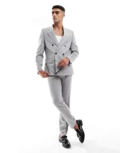 River Island Crepe Stripe Suit Jacket In Grey For Men Light Grey -Layered Clothes 206297099 3