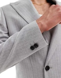 River Island Crepe Stripe Suit Jacket In Grey For Men Light Grey -Layered Clothes 206297099 4