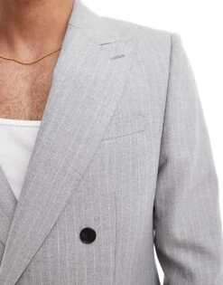 River Island Crepe Stripe Suit Jacket In Grey For Men Light Grey -Layered Clothes 206297099 5