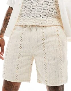 River Island Shorts In Ecru Crochet For Men