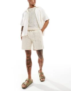 River Island Shorts In Ecru Crochet For Men -Layered Clothes 206297227 5