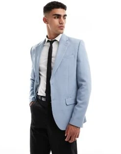 River Island Textured Suit Jacket In Blue For Men -Layered Clothes 206297248 1 blue 1