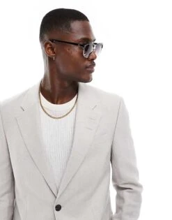 River Island Linen Suit Jacket In Stone For Men -Layered Clothes 206334351 5