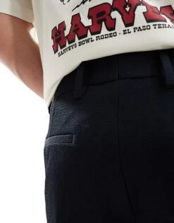 River Island Waffle Textured Shorts In Navy For Men -Layered Clothes 206369663 4