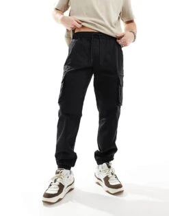 River Island Greco Cargo Trousers In Black For Men