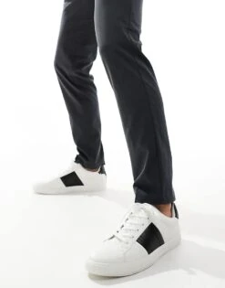 River Island Stripe Trainers In White For Men -Layered Clothes 206477618 3