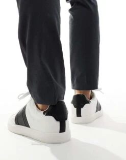 River Island Stripe Trainers In White For Men -Layered Clothes 206477618 5