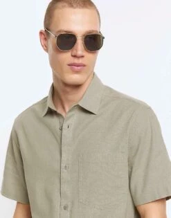 River Island Slim Fit Linen Blend Shirt In Green - Light For Men -Layered Clothes 206494569 4