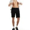 River Island Slim Fit Denim Shorts In Black For Men